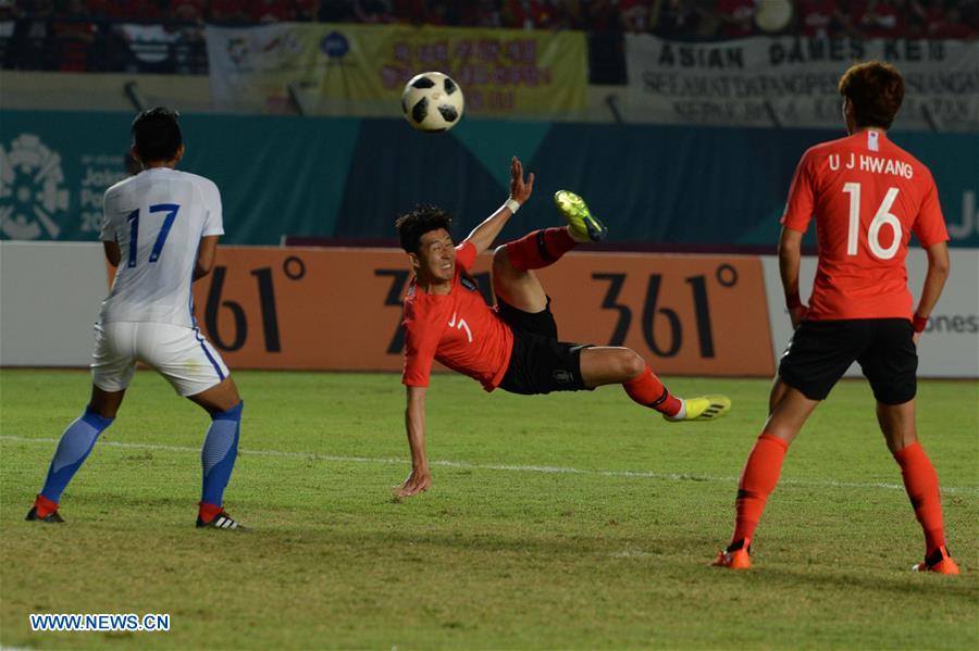 (SP)INDONESIA-BANDUNG-ASIAN GAMES 2018-MEN&rsquo;S FOOTBALL MATCH-MALAYSIA VS SOUTH KOREA