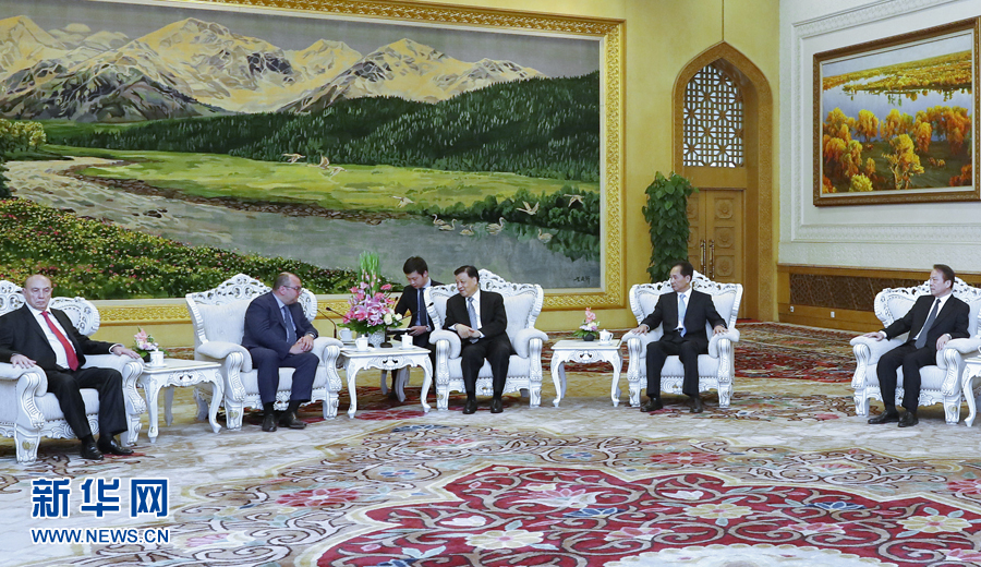 6月7日，中共中央政治局常委、中央書記處書記劉云山在北京會(huì)見(jiàn)金磚國(guó)家媒體高端論壇的媒體代表。新華社記者 鞠鵬 攝