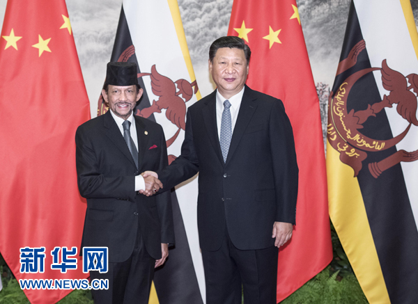 9月13日，國家主席習近平在北京人民大會堂同文萊蘇丹哈桑納爾舉行會談。 新華社記者 李濤 攝