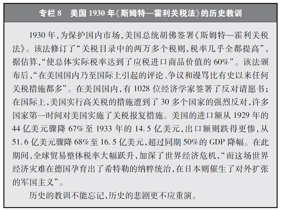 （圖表）[&ldquo;中美經(jīng)貿(mào)摩擦&rdquo;白皮書]專欄8 美國1930年《斯姆特&mdash;霍利關(guān)稅法》的歷史教訓(xùn)