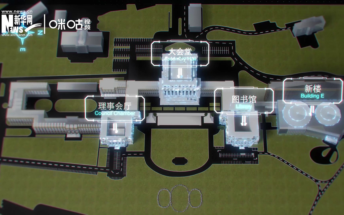 萬國宮整個(gè)建筑群呈&ldquo;品&rdquo;字形，擁有34間會(huì)議廳