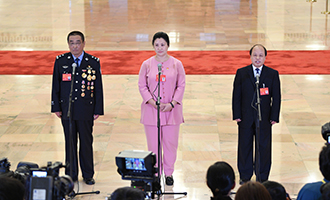 崔光日、荀笑紅、巨曉林代表接受采訪
