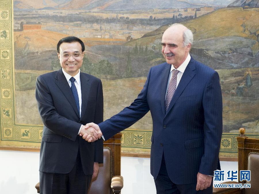 6月19日，國(guó)務(wù)院總理李克強(qiáng)在希臘議會(huì)大廈會(huì)見希臘議長(zhǎng)米馬拉基斯。新華社記者 王曄 攝