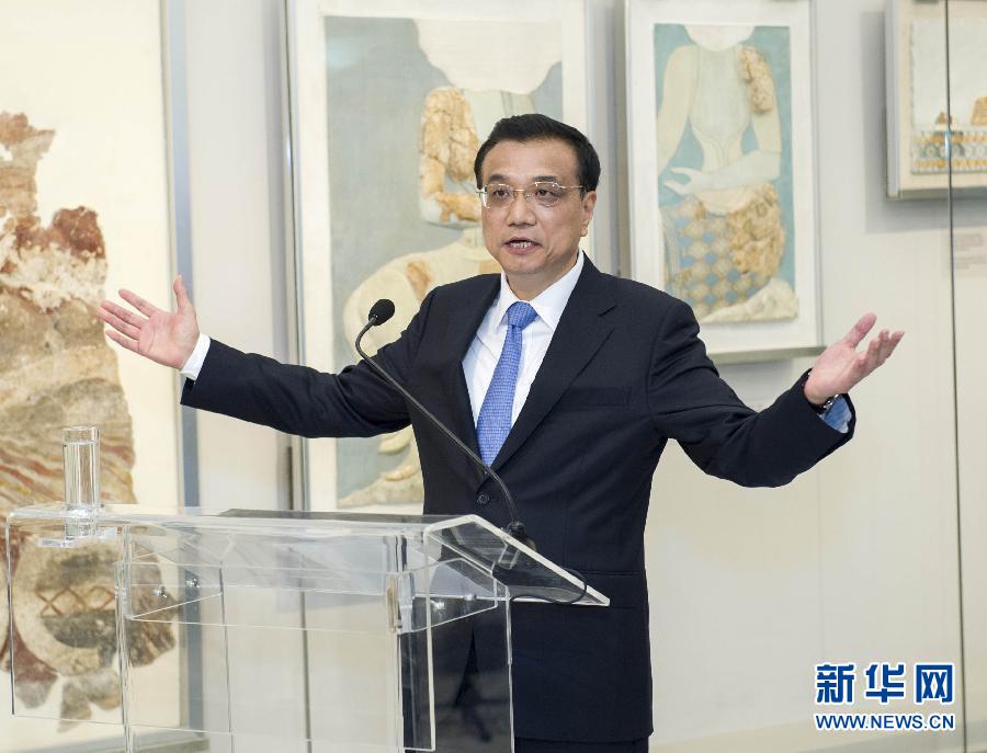 6月21日，國務院總理李克強與希臘總理薩馬拉斯共同出席希臘伊拉克利翁博物館新館開館儀式并發(fā)表講話。 新華社記者 王曄 攝