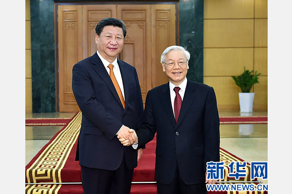 11月5日，中共中央總書記、國家主席習近平在河內(nèi)同越共中央總書記阮富仲舉行會談。 新華社記者李濤攝