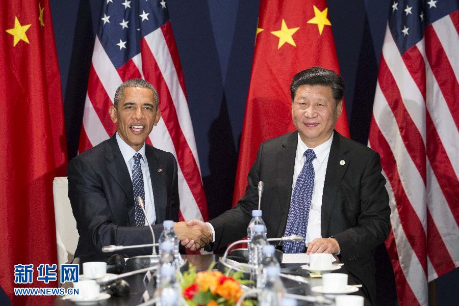 11月30日，國家主席習近平在巴黎會見美國總統(tǒng)奧巴馬。新華社記者黃敬文攝