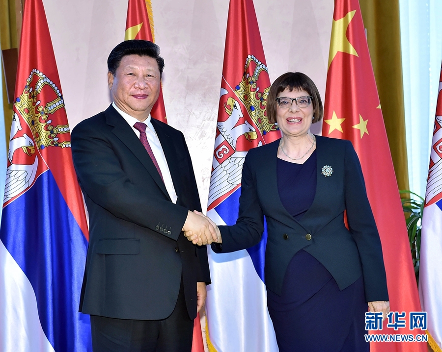 6月18日，國家主席習(xí)近平在貝爾格萊德會(huì)見塞爾維亞國民議會(huì)議長戈伊科維奇。 新華社記者李濤攝