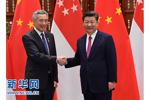 9月2日，國(guó)家主席習(xí)近平在杭州會(huì)見新加坡總理李顯龍。新華社記者張鐸攝