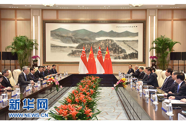 9月2日，國(guó)家主席習(xí)近平在杭州會(huì)見新加坡總理李顯龍。新華社記者張鐸攝